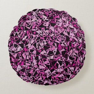 Pink Black Triangle Seamless Pattern Round Pillow