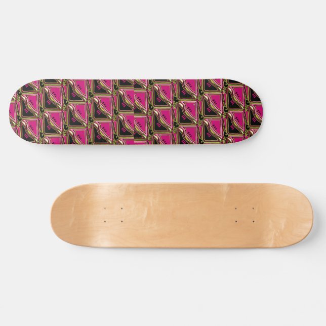 Pink & Black Tribal Pattern Skateboard (Horz)