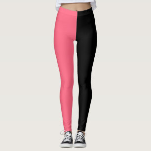 Pink Black Two Tone Half Color Split Leggings