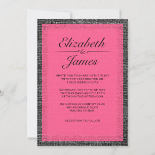 Pink & Black Vintage Burlap Wedding Invitations