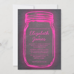 Pink & Black Vintage Mason Jar Wedding Invitations
