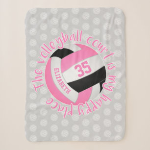 pink black volleyball court is my happy place sherpa blanket
