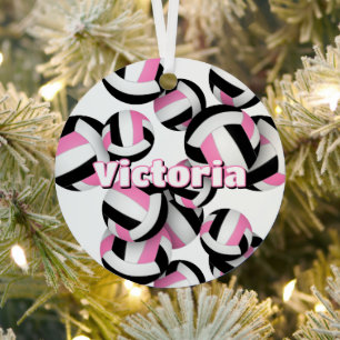 pink black volleyballs w athlete name keepsake metal ornament