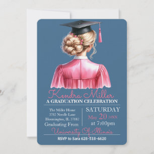 Pink & Black Watercolor Graduation Invitation