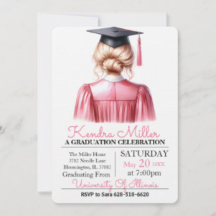 Pink & Black Watercolor Graduation Invitation