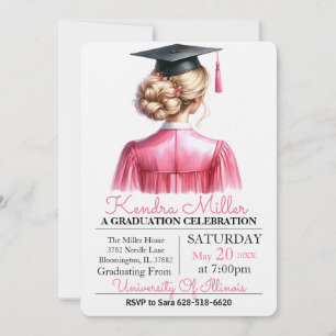 Pink & Black Watercolor Graduation Invitation