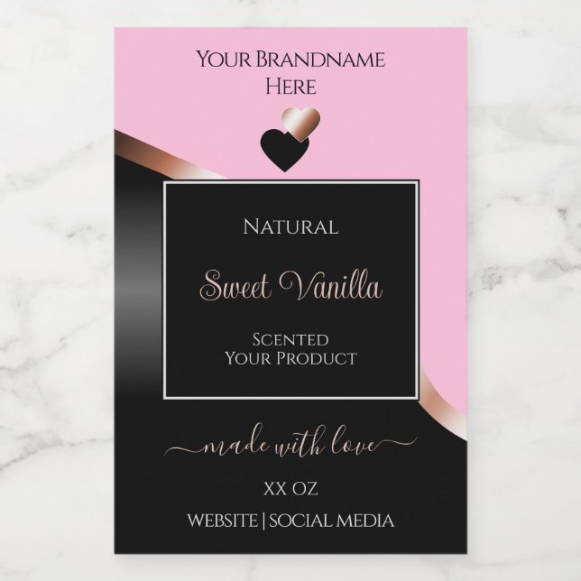 Pink Black Wavy Rose Gold Hearts Étiquettes de pro (Étiquettes simples)
