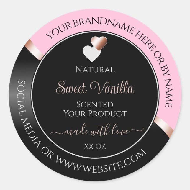 Pink Black Wavy Rose Gold Hearts Étiquettes de pro (Devant)