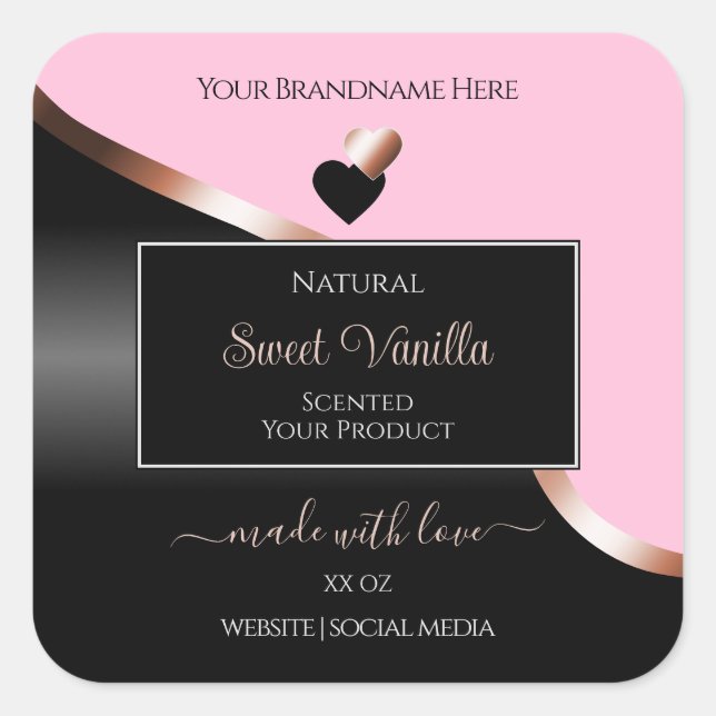Pink Black Wavy Rose Gold Hearts Étiquettes de pro (Devant)