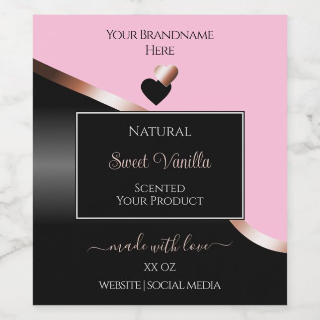 Pink Black Wavy Rose Gold Hearts Product Labels (Single Label)