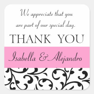 Pink Black Wedding Favour Thank You Message Square Sticker