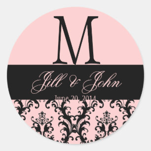 Pink Black Wedding Monogram Save Date Damask Seal