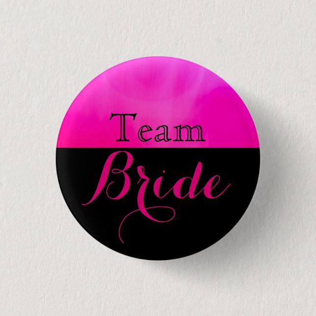 Pink & Black Wedding Team Bride 1 Inch Round Button (Front)