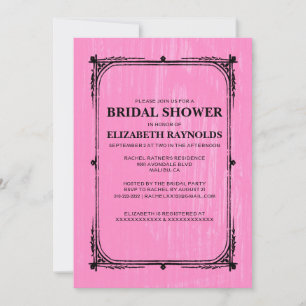 Pink Black Western Barn Wood Bridal Shower Invites