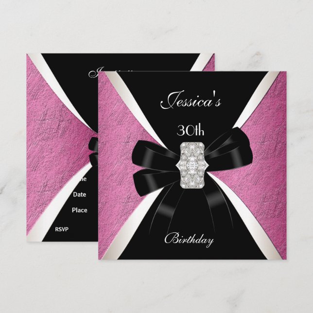 Pink Black White 30th Birthday Invitation (Front/Back)