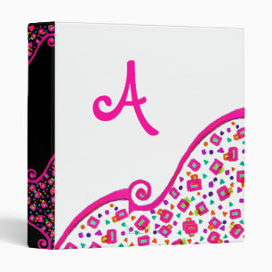 PINK BLACK WHITE ABSTRACT DECO MONOGRAM BINDER