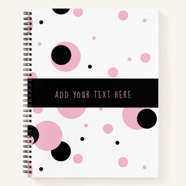 Pink Black White Abstract Polka Dot Pattern Notebook (Front)