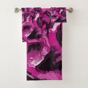 Pink, Black, White and Gray Swirls Bath Towel Set