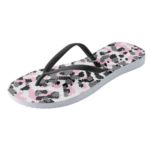 Pink, black, white and Grey Camo abstract Flip Flops (Angled)