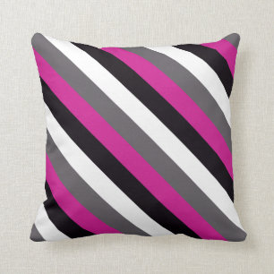 Pink, Black, White and Grey Stripes  Throw Pillow