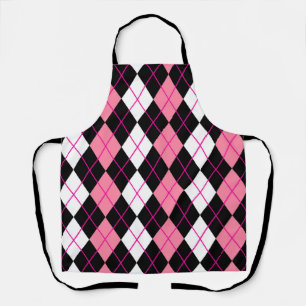 Pink Black White Argyle Diamond Design Apron