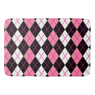 Pink Black White Argyle Diamond Design Bath Mat