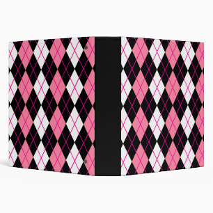 Pink Black White Argyle Diamond Design Binder