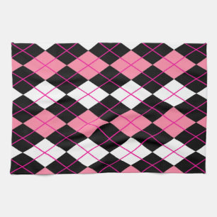 Pink Black White Argyle Diamond Design Kitchen Towel