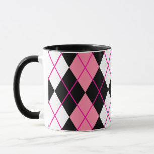 Pink Black White Argyle Diamond Design  Mug