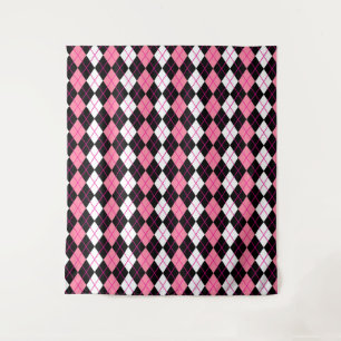 Pink Black White Argyle Diamond Design Tapestry
