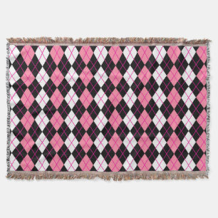 Pink Black White Argyle Diamond Design  Throw Blanket