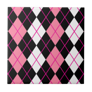 Pink Black White Argyle Diamond Design Tile