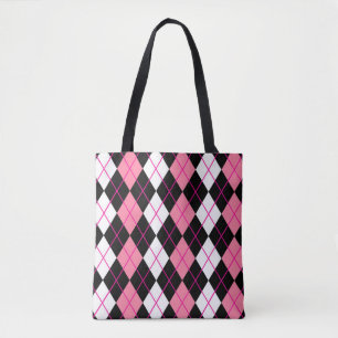 Pink Black White Argyle Diamond Design  Tote Bag