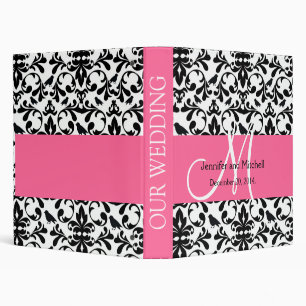 Pink  Black White Bird Damask Wedding Binder