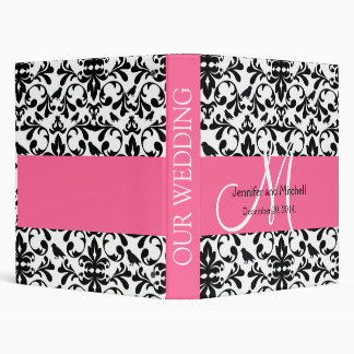 Pink  Black White Bird Damask Wedding Binder