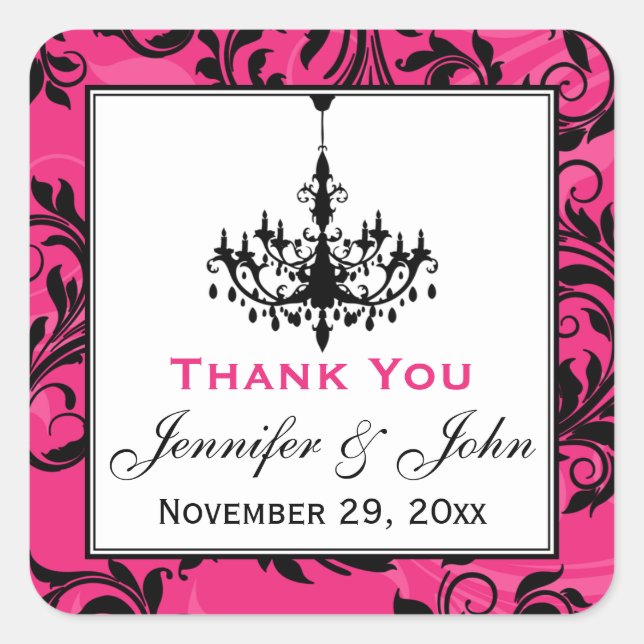 Pink Black White Chandelier Scroll Wedding Sticker (Front)
