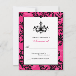 Pink Black White Chandelier Scrolls Reply Card