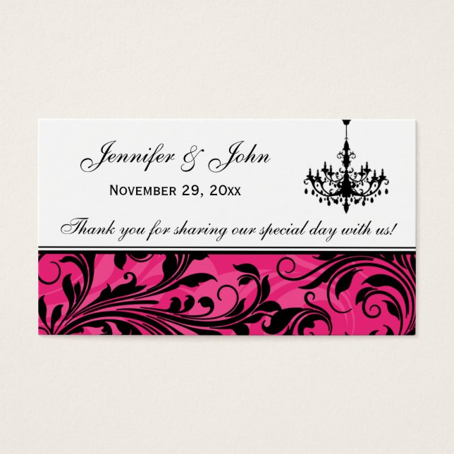 Pink Black White Chandelier Wedding Favour Tag (Front)