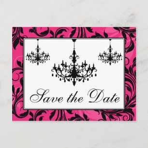 Pink Black White Chandeliers Save the Date Card