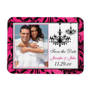 Pink Black White Chandeliers Save the Date Magnet