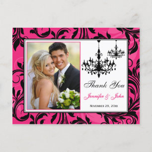 Pink Black White Chandeliers Thank You Post Card