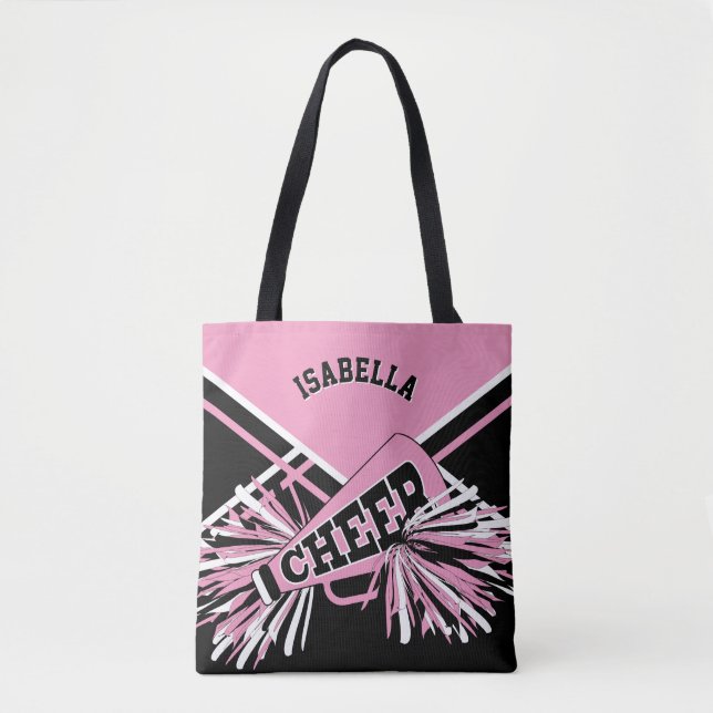 Pink, Black & White Cheerleader Design Tote Bag (Front)