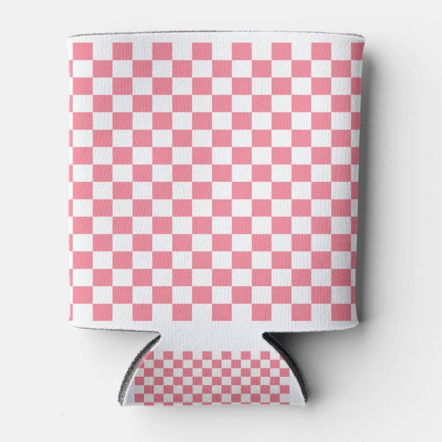 Pink Black & White Chequered Can Cooler (Front)