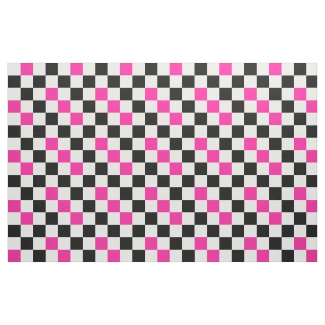 Pink Black White Chequered Pattern Design  Fabric (Fat Quarter)