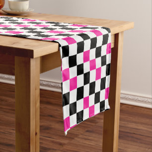 Pink Black White Chequered Pattern Design Short Table Runner