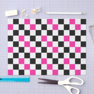 Pink Black White Chequered Pattern Design  Tissue Paper