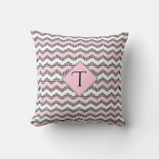 Pink, Black & White Chevron, Custom Monogram Throw Pillow