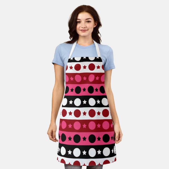 Pink Black White Circle Stars Stripes Design  Apron (Worn)