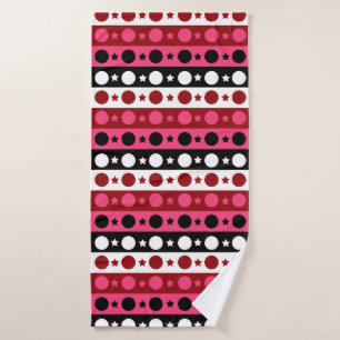 Pink Black White Circle Stars Stripes Design  Bath Towel