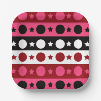 Pink Black White Circle Stars Stripes Design Paper Plate